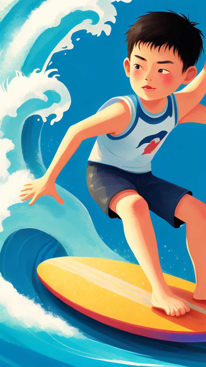 男孩冲浪插画
