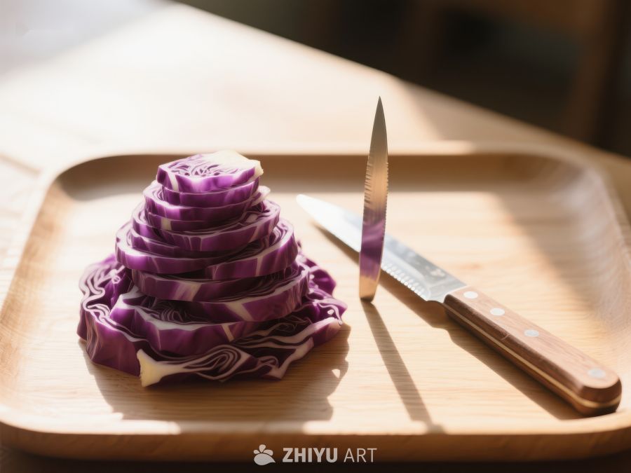 切片紫甘蓝与刀具 332