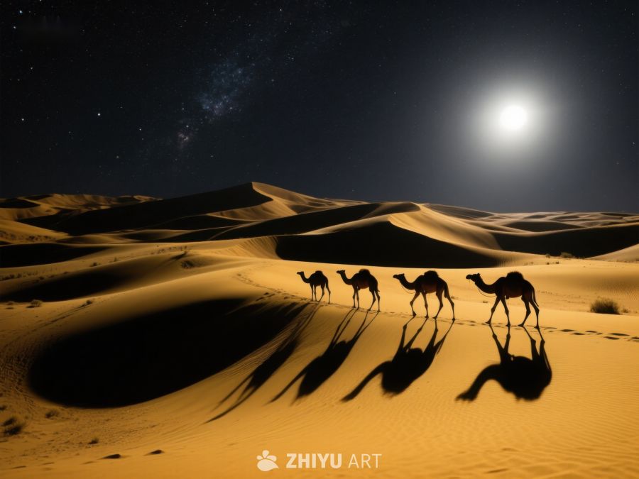 沙漠夜景：骆驼剪影与星空 78