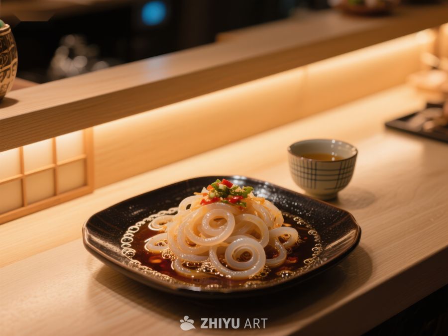 精致鱿鱼圈配辣椒酱，日式料理 560