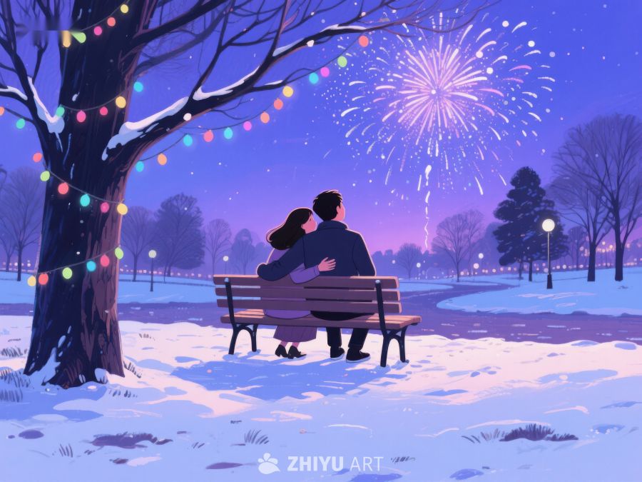 冬夜烟花下的情侣 195
