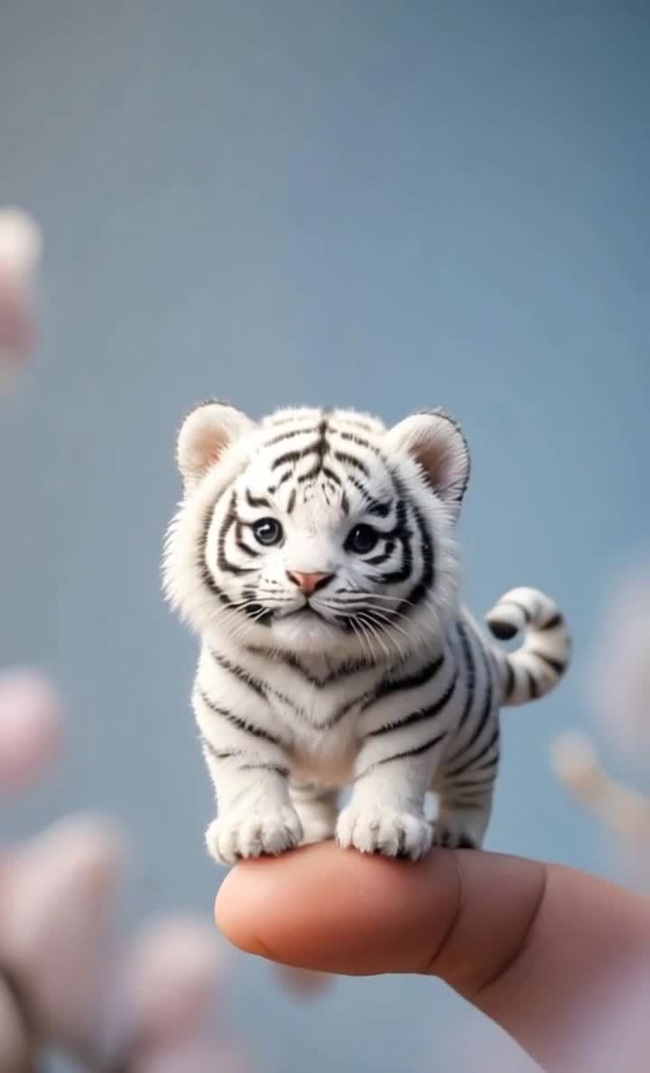 手指上的可爱白色小老虎幼崽
