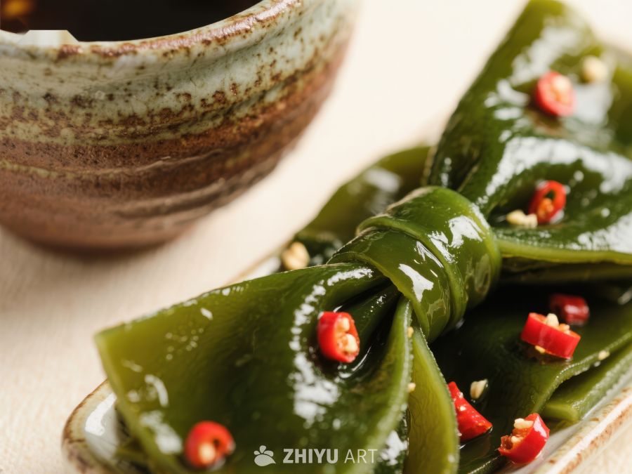 海带凉拌菜，配以红辣椒点缀 198