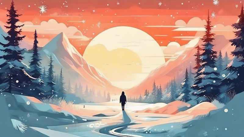 冬季背景图插画雪山雪景 43