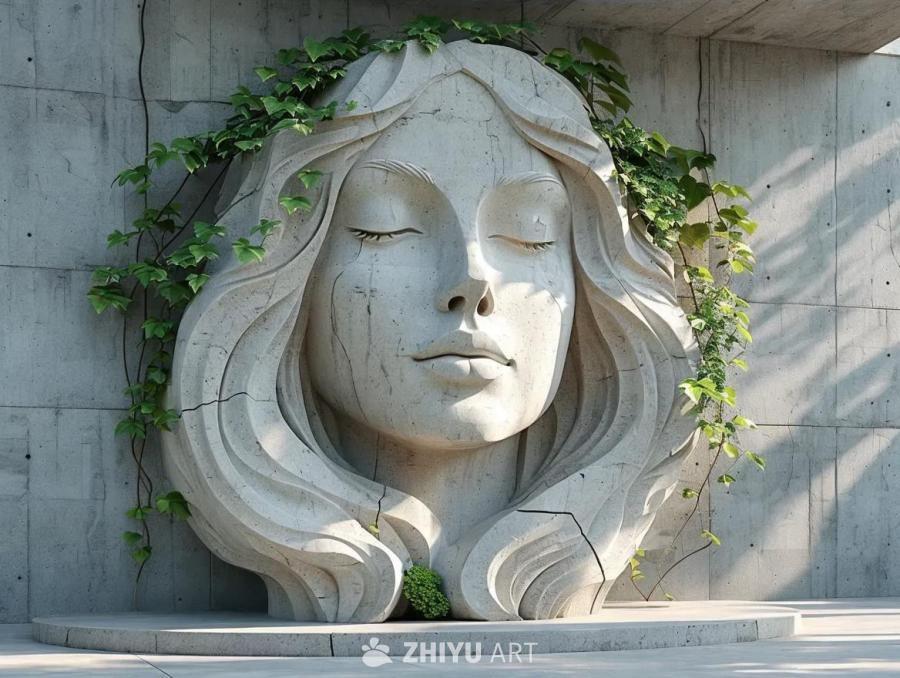巨型女性的石头雕塑，风格类似丹尼尔·波普尔，藤蔓和