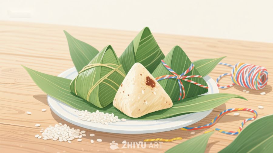 粽子与竹叶的端午节美食展示 533
