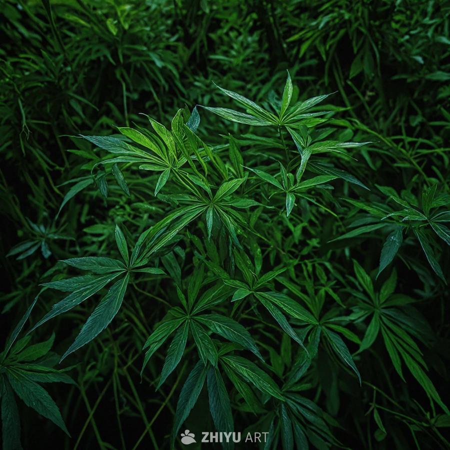 近距离观察一棵绿色植物，它拥有茂密的树叶。这棵树看