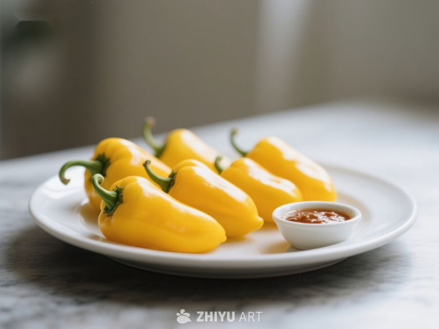 黄色小辣椒配蘸酱，清新美味 192