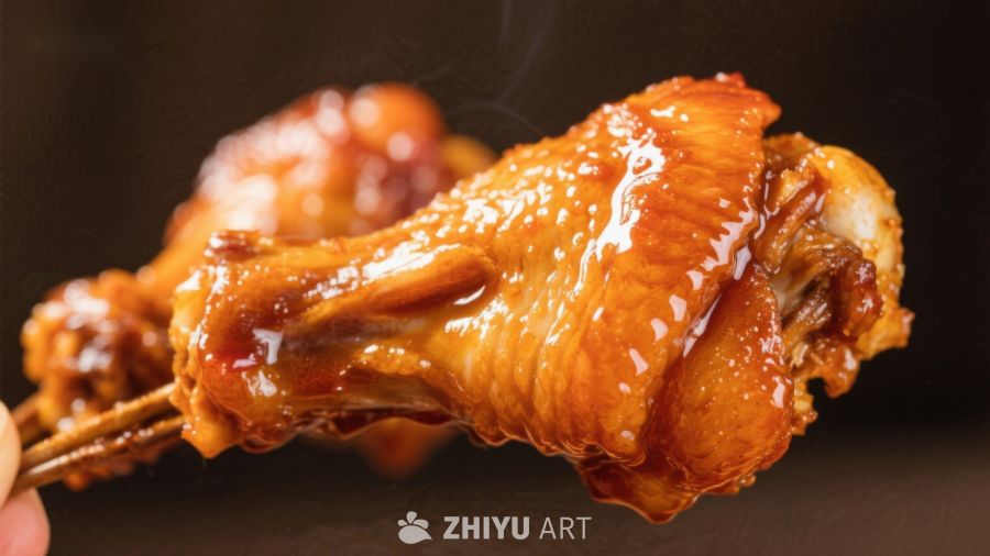 美味烤鸡翅，色泽金黄诱人