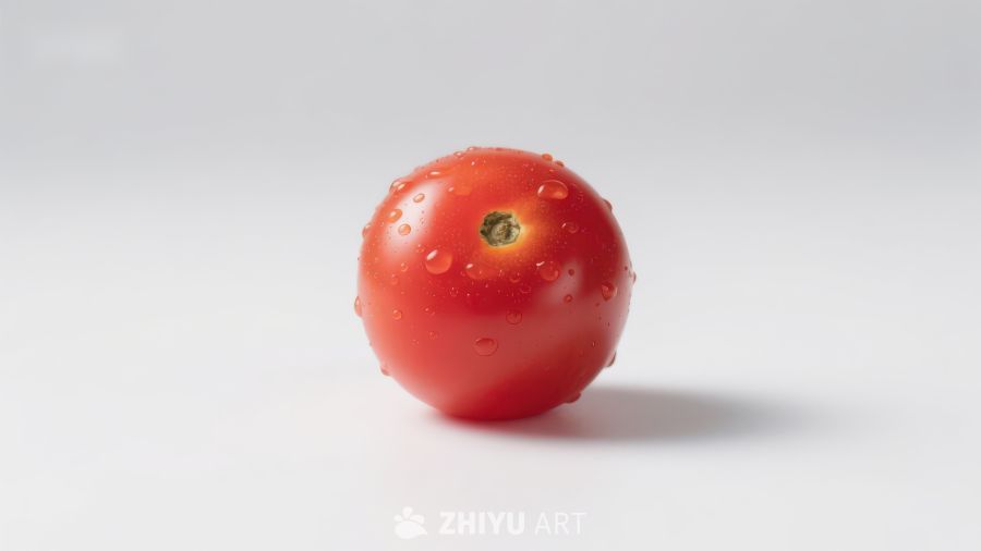一颗带水珠的红色小番茄