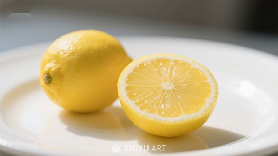 新鲜柠檬切片与整果展示