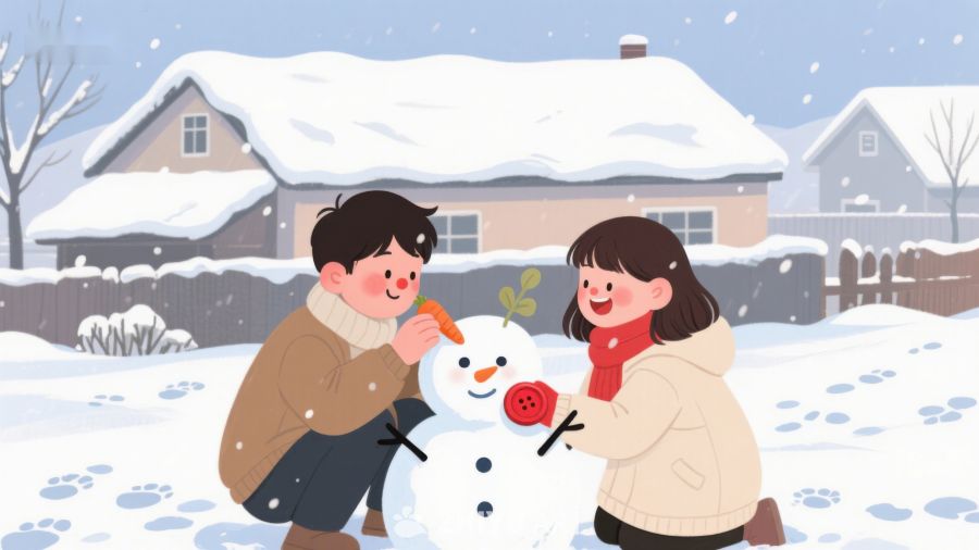 冬日雪景中，两人合作堆雪人 156
