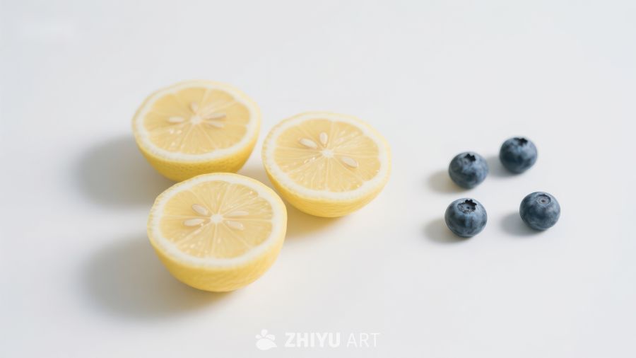 柠檬切片与蓝莓的清新组合
