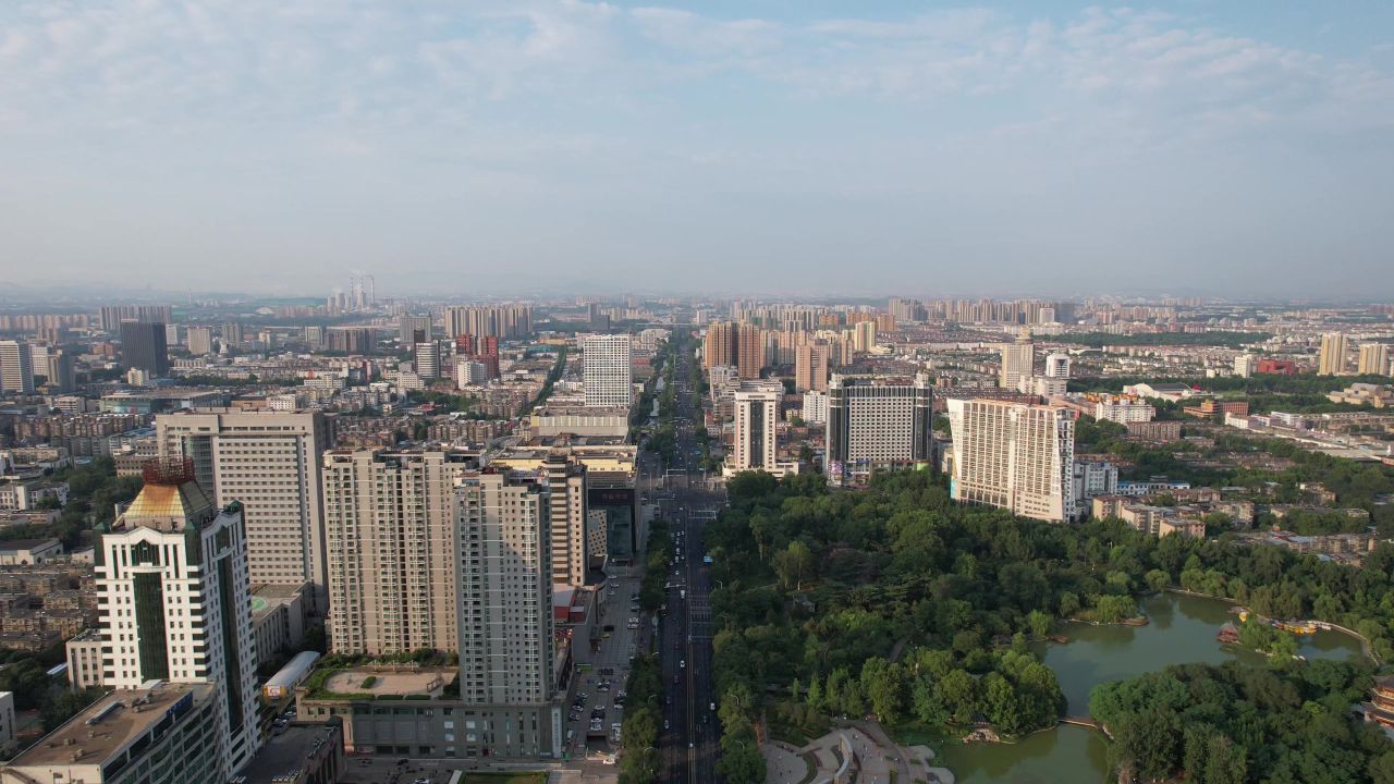 山东淄博城市建设航拍  