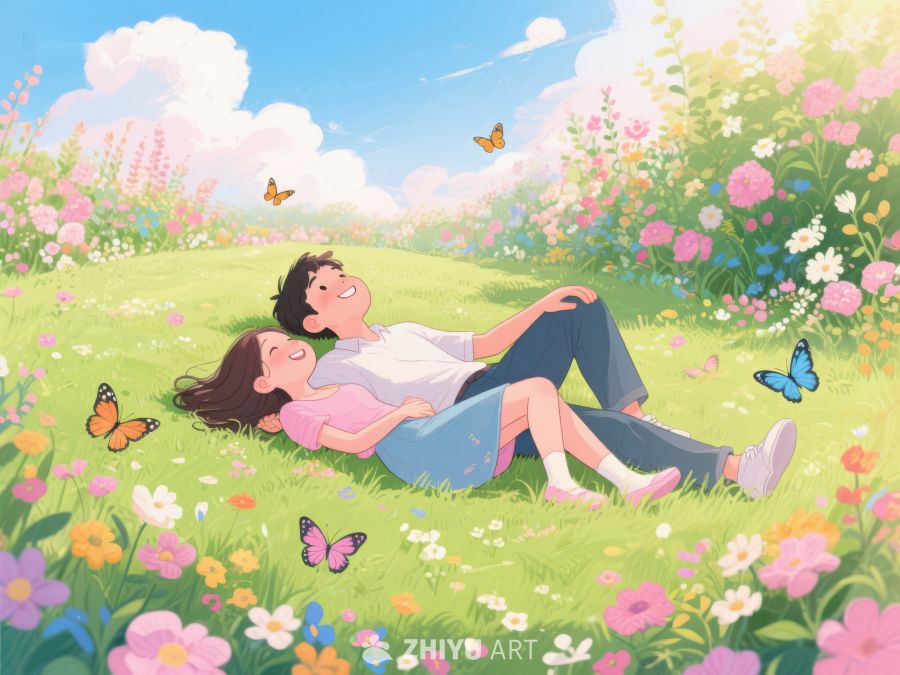 花丛中依偎的恋人 331