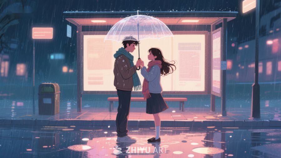 雨夜公交站的温馨邂逅 613