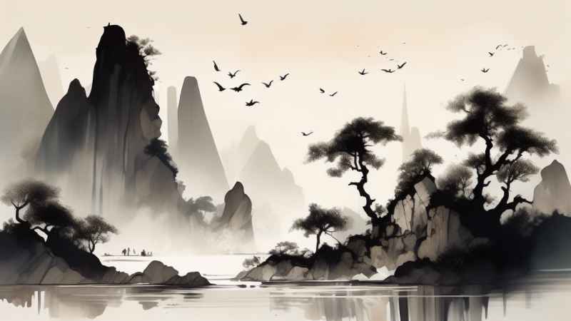 古风山水画唯美背景图 76