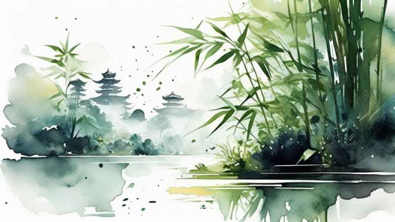 绿竹水墨插画背景图 70