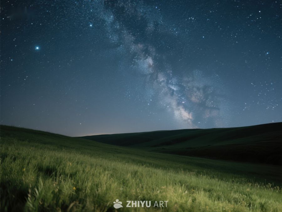 夜空银河下的宁静草原 370