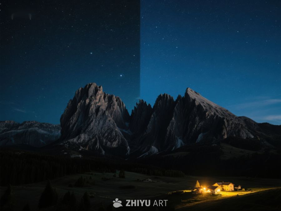 夜幕下的山峦与灯火村庄 513