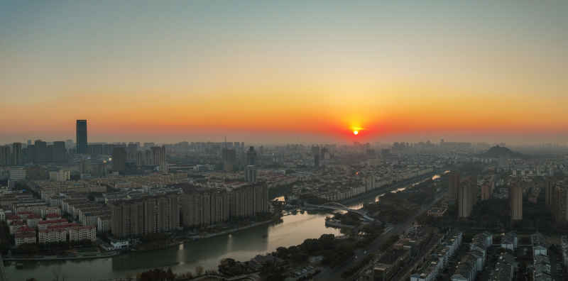 航拍昆山城市冬日日落风光建筑大景 4