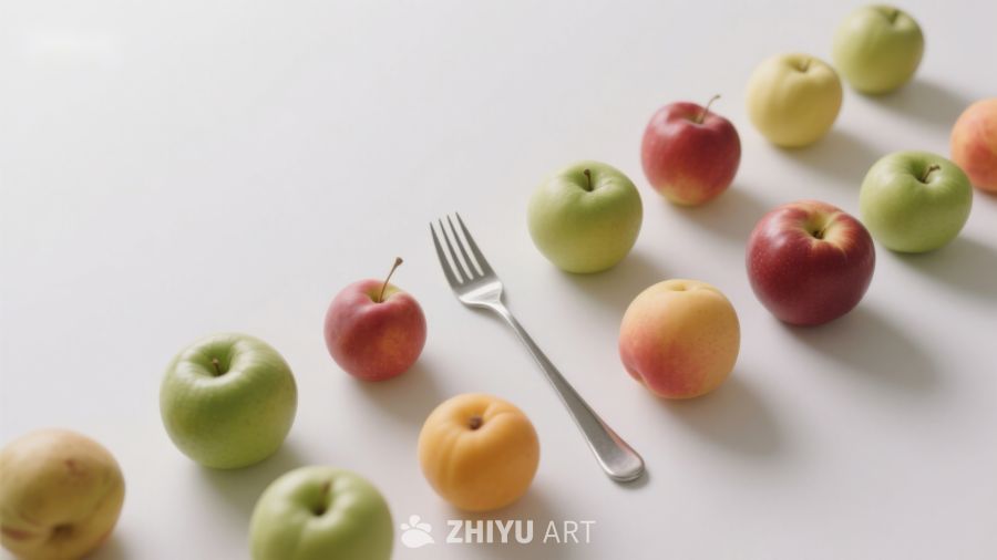 水果与叉子的静物排列