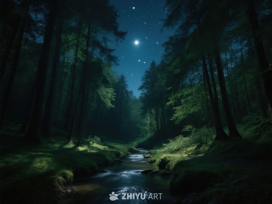 夜幕森林溪流 473