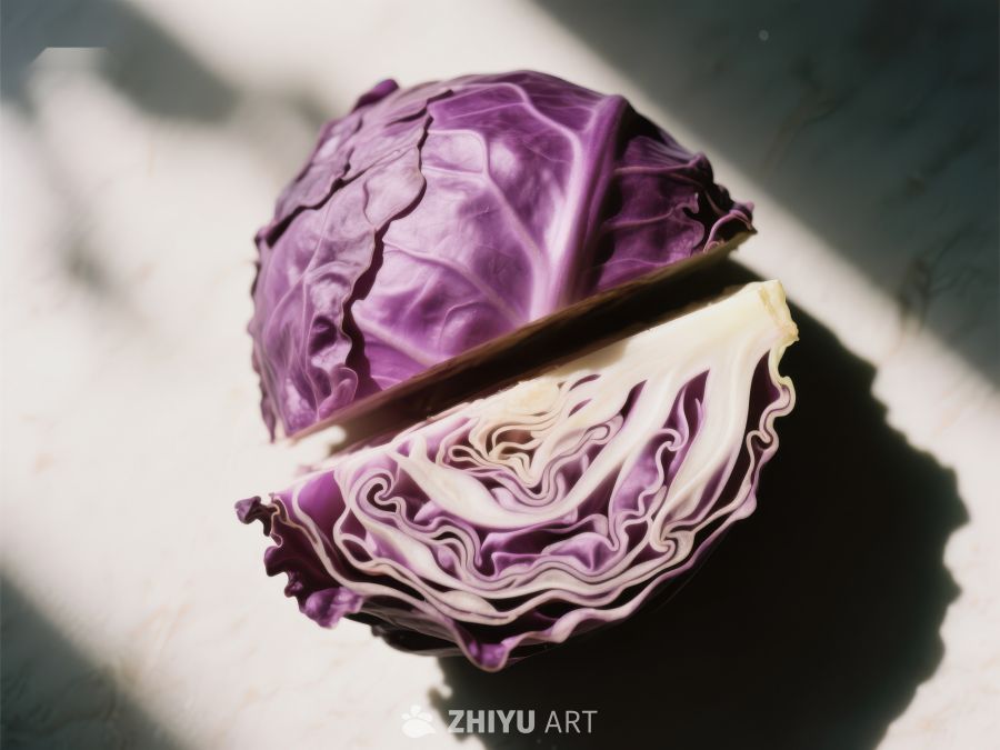 切开的紫甘蓝，阳光照射 277