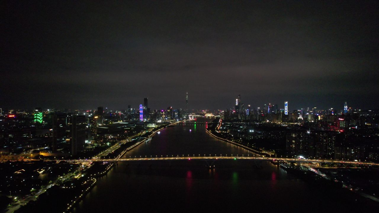 广州城市夜景灯光航拍 