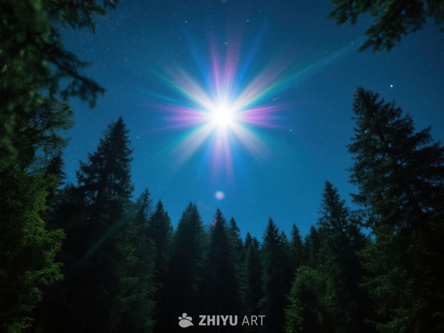夜空中的明亮星光穿透森林 457