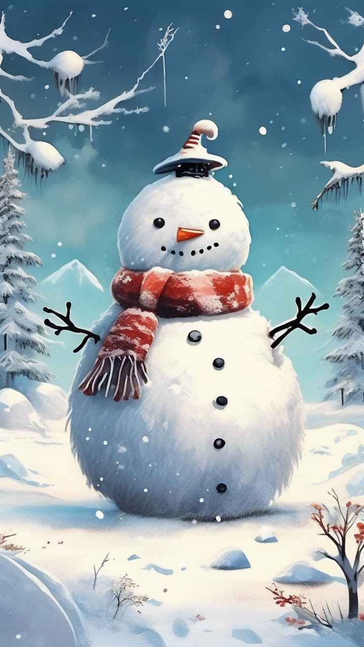 冬季插画雪人堆 77