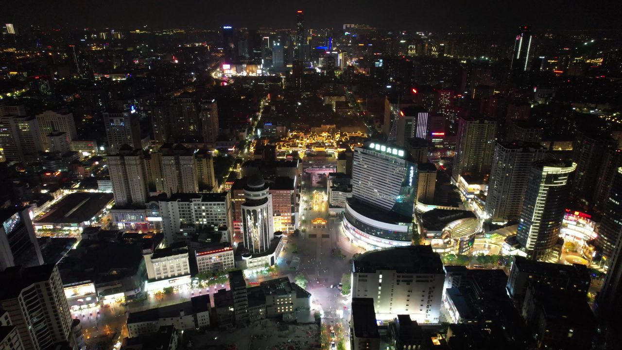 云南昆明城市夜景灯光航拍