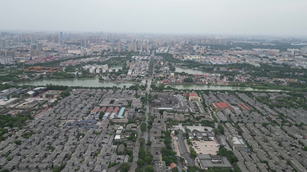 航拍山东聊城东昌湖景区