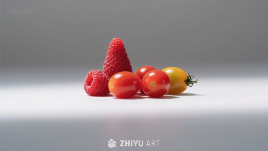 新鲜水果组合：覆盆子与樱桃番茄
