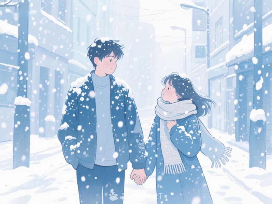雪中漫步的男女 931
