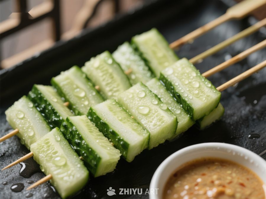 黄瓜串烤制，搭配酱料 132