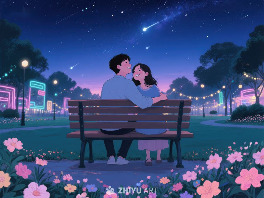 夜空下公园里的浪漫时刻 994