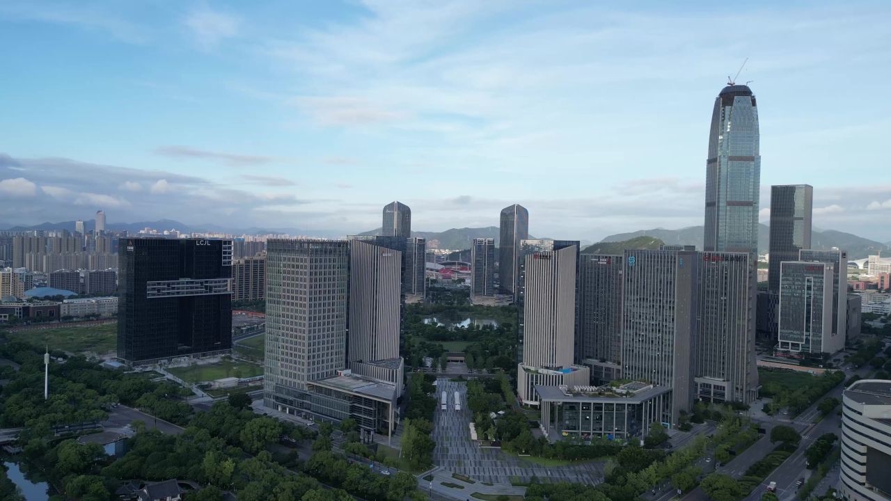 航拍台州城市风光地标建筑