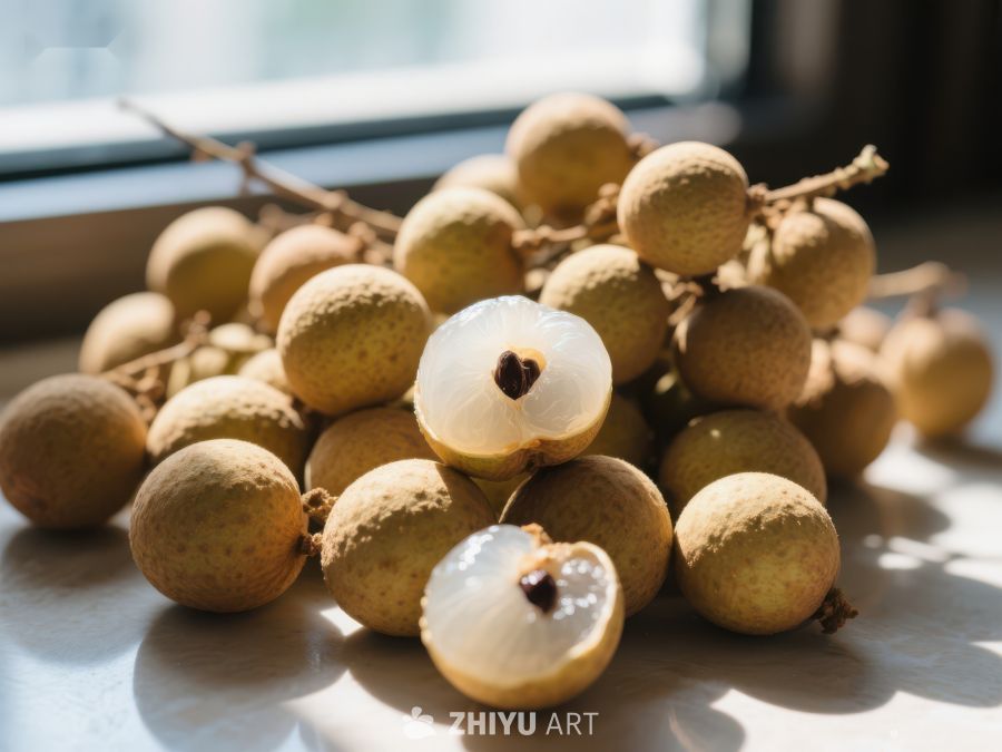 新鲜龙眼果堆叠在窗边 696