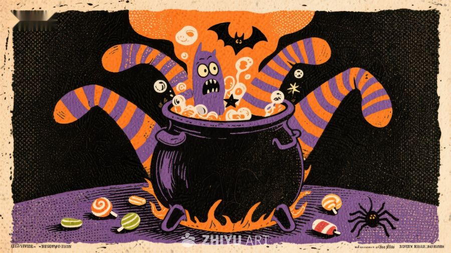 万圣节魔法锅与条纹怪物