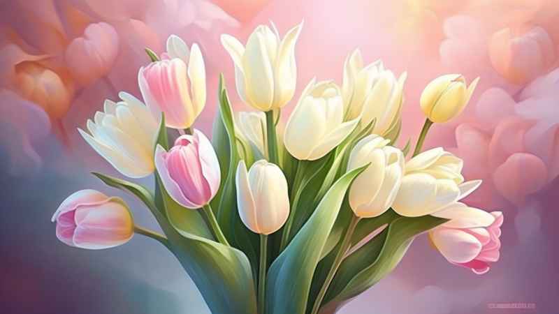 一个白色郁金香花束正在开放插画 12