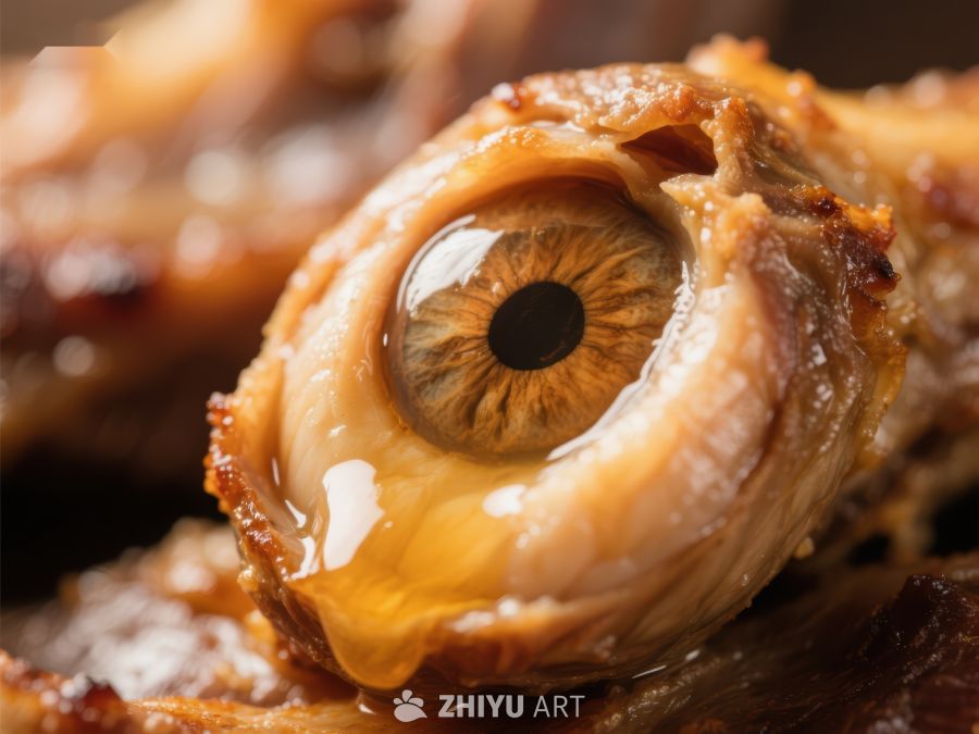 烤制动物眼睛的特写