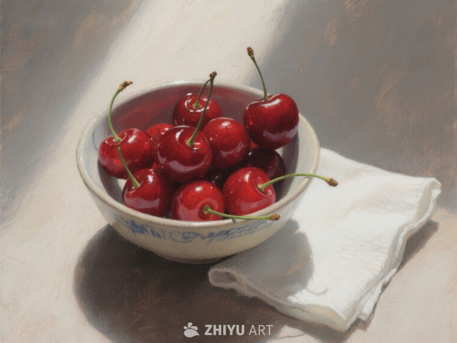 碗中的樱桃静物画 501