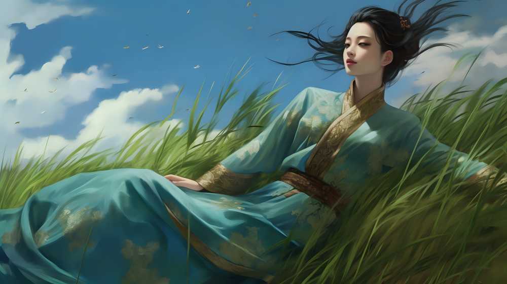绿色草地上景色夏季