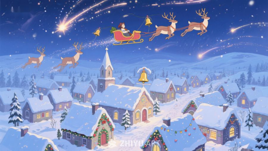 圣诞夜空中飞驰的驯鹿雪橇 228