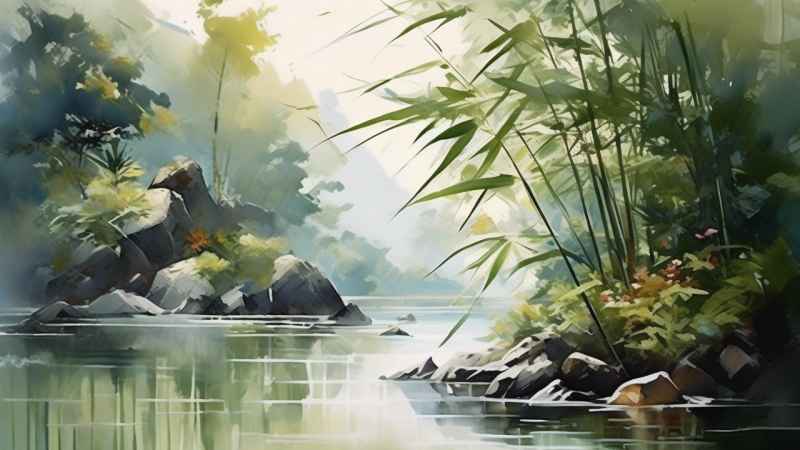 绿竹水墨插画背景图 71