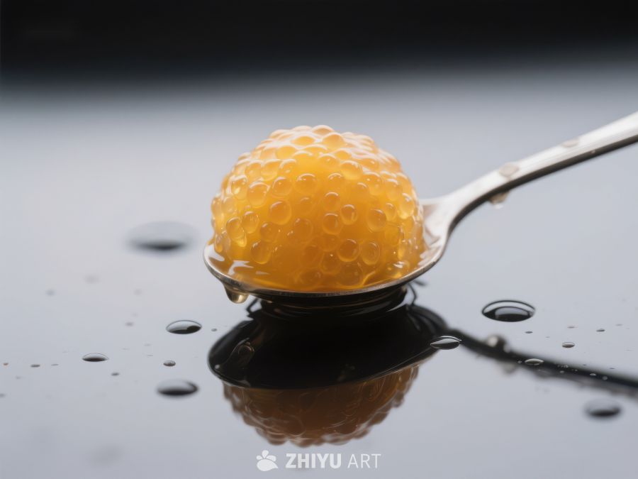 勺中金黄色鱼子酱特写 471