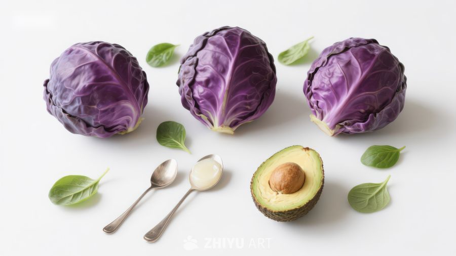 紫甘蓝与牛油果静物摆拍
