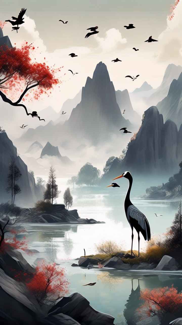 国风鹤山水风景插画 18