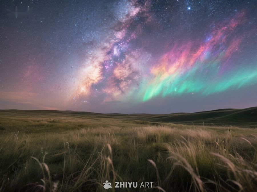 星空下的极光与草原 197